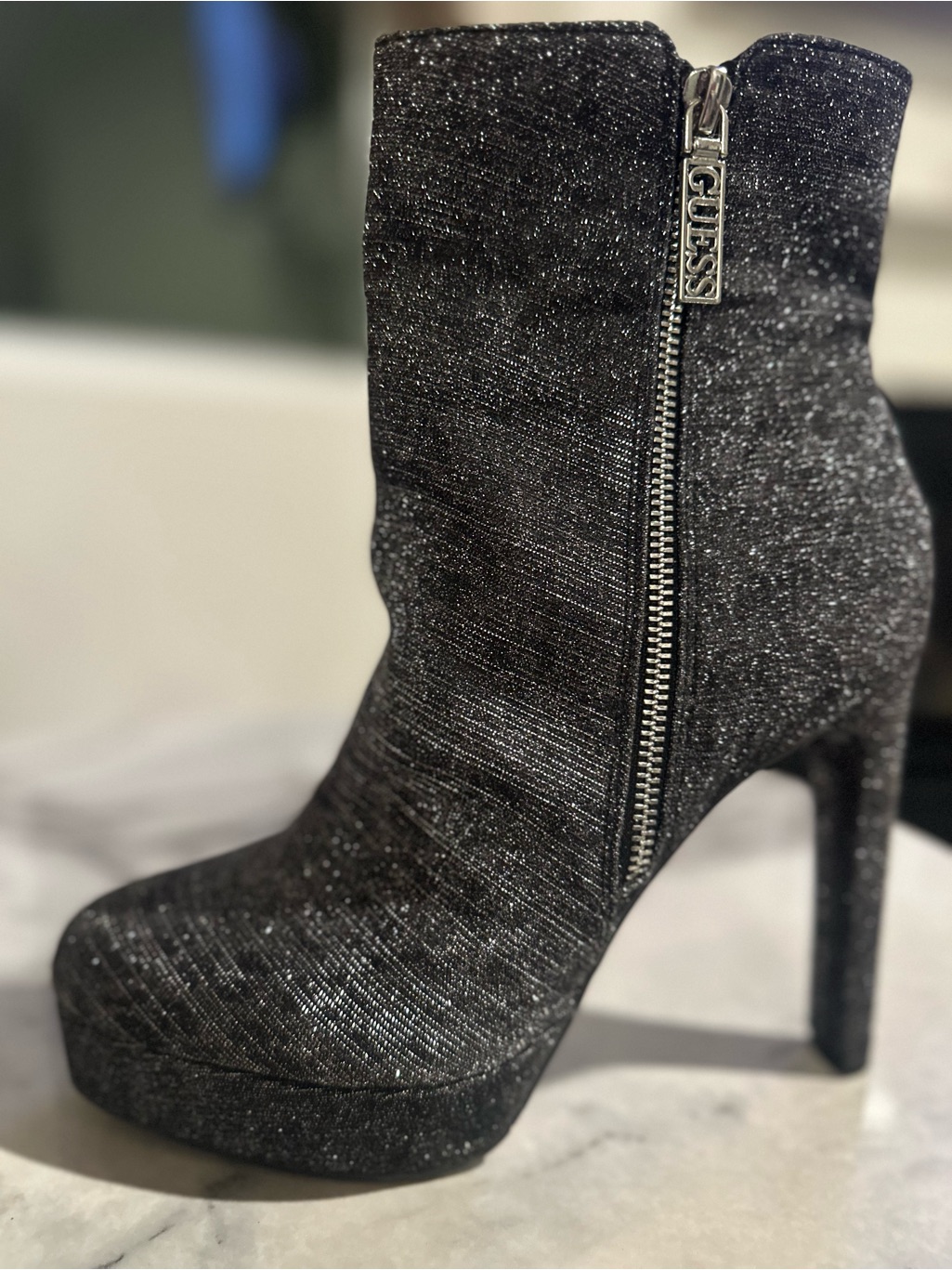 Guess Glitter Platform Ankle Boots - Black